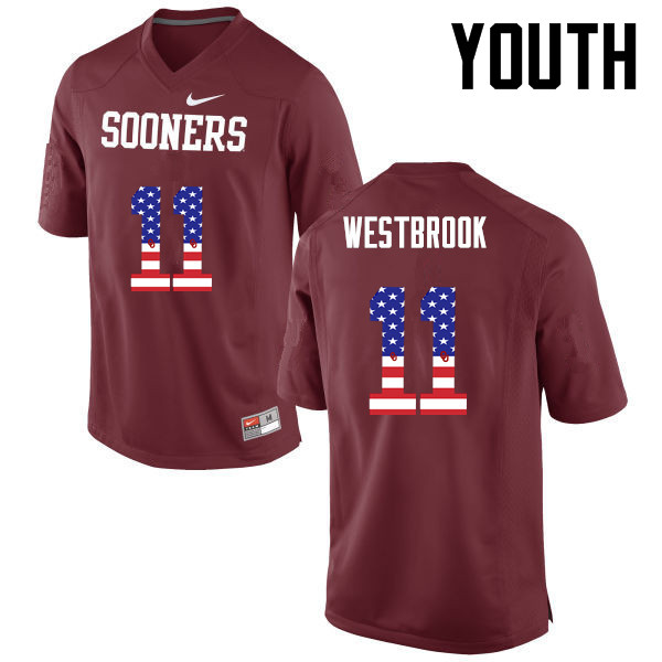 Youth Oklahoma Sooners #11 Dede Westbrook College Football USA Flag Fashion Jerseys-Crimson - Click Image to Close